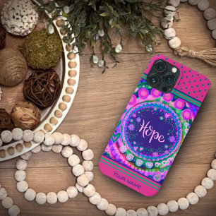 Pretty Pink Floral Hope Dots Inspirivity Name iPhone 13 Pro Max Case