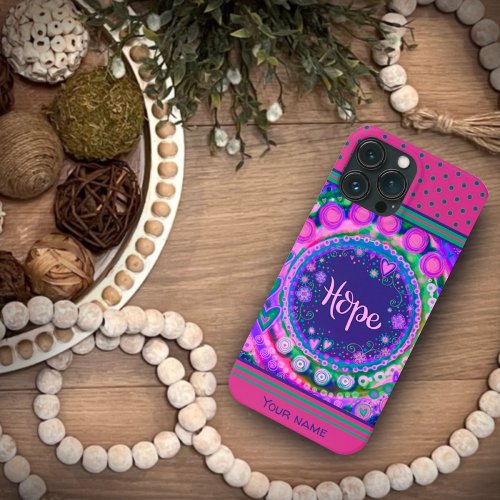 Pretty Pink Floral Hope Dots Inspirivity Name  iPhone 13 Pro Max Case