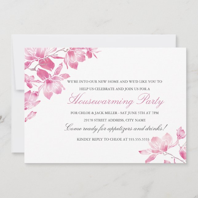 Pretty Pink Floral Housewarming Party Invitation (Front)