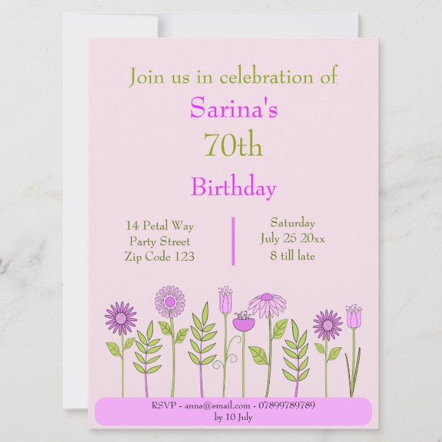 pretty Pink floral invitation (Front)