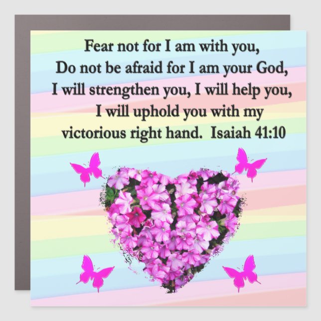 PRETTY PINK FLORAL ISAIAH 41:10 DESIGN CAR MAGNET (Front)