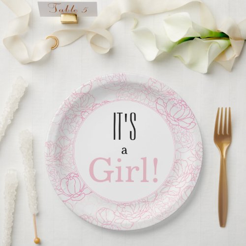 Pretty PInk Floral Its a Girl Baby Shower   Paper Plates