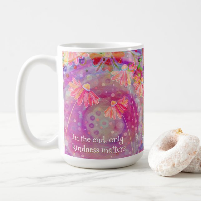 Pretty Pink Floral Kindness Matters’Inspirivity Coffee Mug (With Donut)