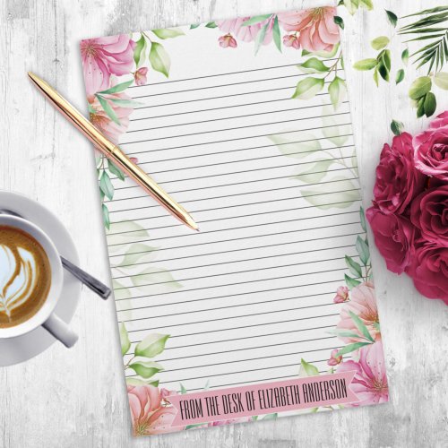 Pretty Pink Floral Lined and Personalized  Stationery