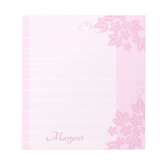 Pretty Pink Floral Lined Notepad (Front)