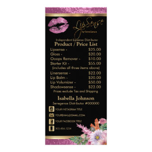 Pretty Pink Floral Lip Glitter - Black Price List Rack Card