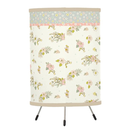 Pretty Pink Floral Little Flowers Girly Nursery Tripod Lamp (Back)