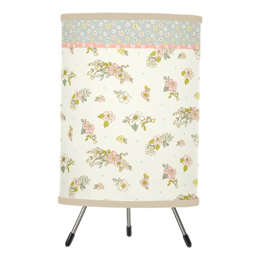 Pretty Pink Floral Little Flowers Girly Nursery Tripod Lamp (Front)