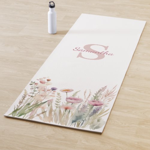 Pretty Pink Floral Mongram Name Yoga Mat