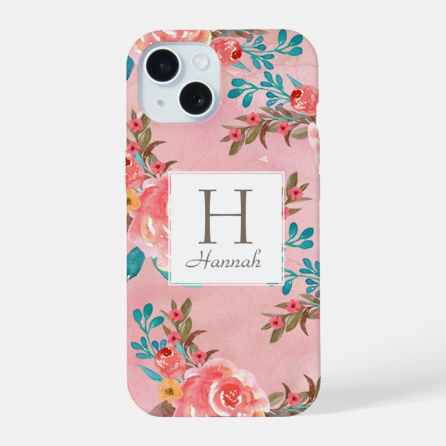 Pretty Pink Floral Monogram Pink Pattern Iphone Case (Back)