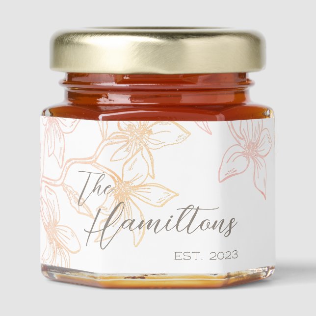 Pretty Pink Floral Monogram Wedding Honey Jar Favors (Front)