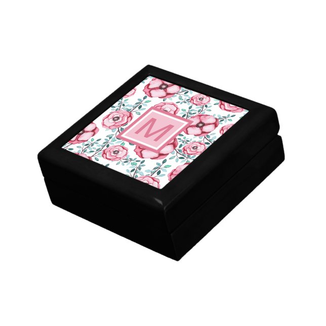 Pretty Pink Floral Monogram White Gift Box (Side)
