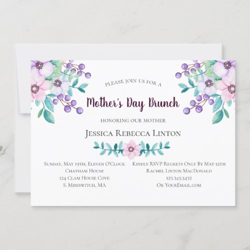 Pretty Pink Floral Mothers Day Brunch Invitation