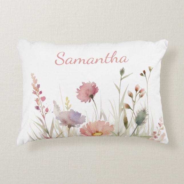 Pretty Pink Floral Name Accent Pillow (Front)