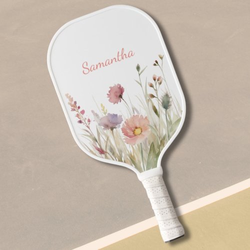 Pretty Pink Floral Name Pickleball Paddle