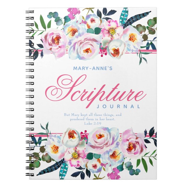 Pretty Pink Floral Named Scripture Notebook (Front)