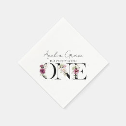 Pretty Pink Floral ONE Baby Girl's First Birthday Napkins