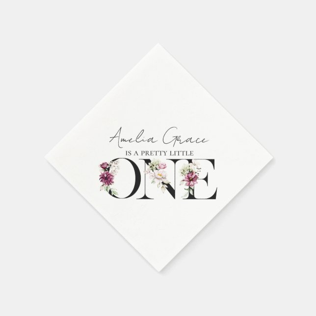 Pretty Pink Floral ONE Baby Girl's First Birthday Napkins (Corner)