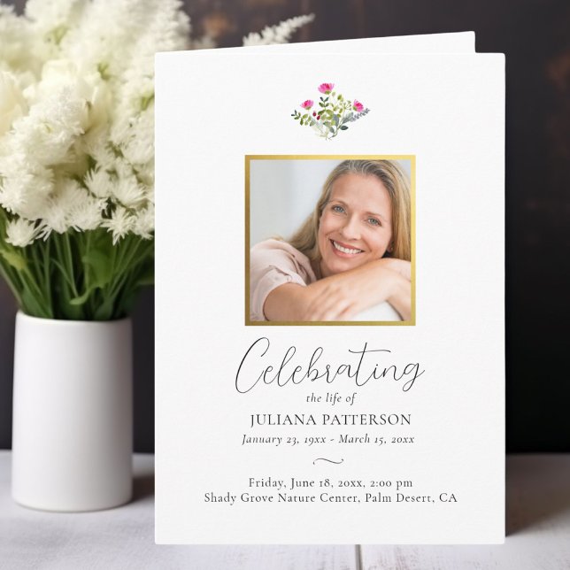 Pretty Pink Floral Order of Service Funeral Photos Program (Creator Uploaded)