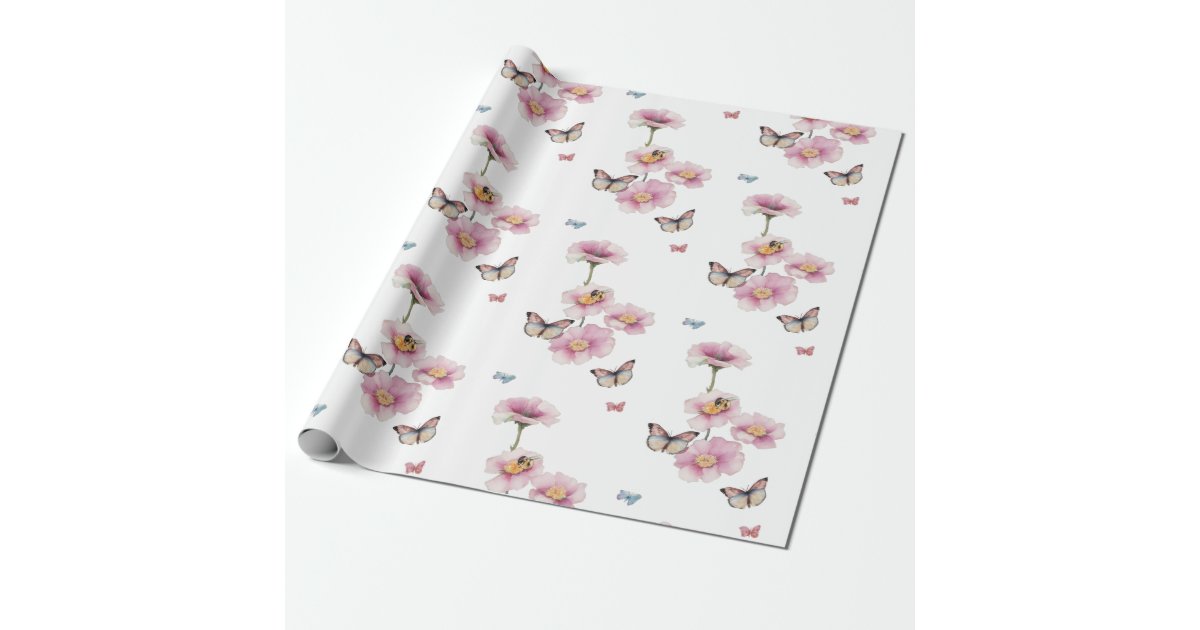 Pink and orange neon flower wrapping paper, Zazzle