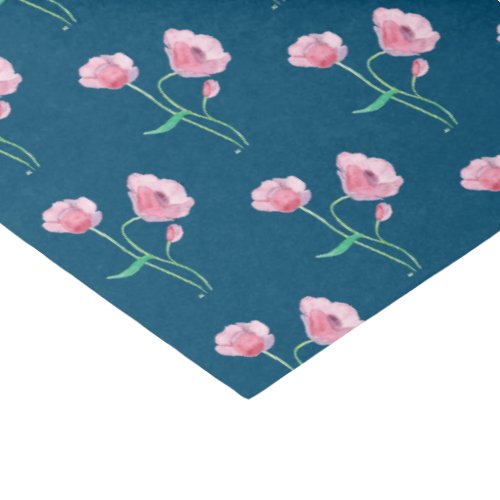 Pretty Pink Floral Pattern Blue Tissue Paper