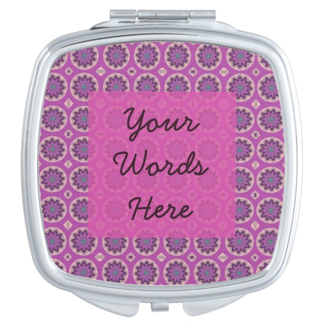 Pretty Pink Floral Pattern Compact Mirror (Front)