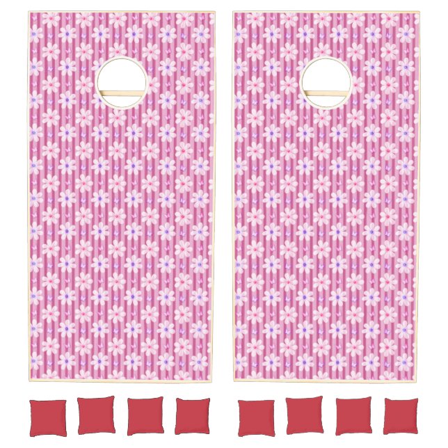 Pretty Pink Floral Pattern Cornhole Set (Set)