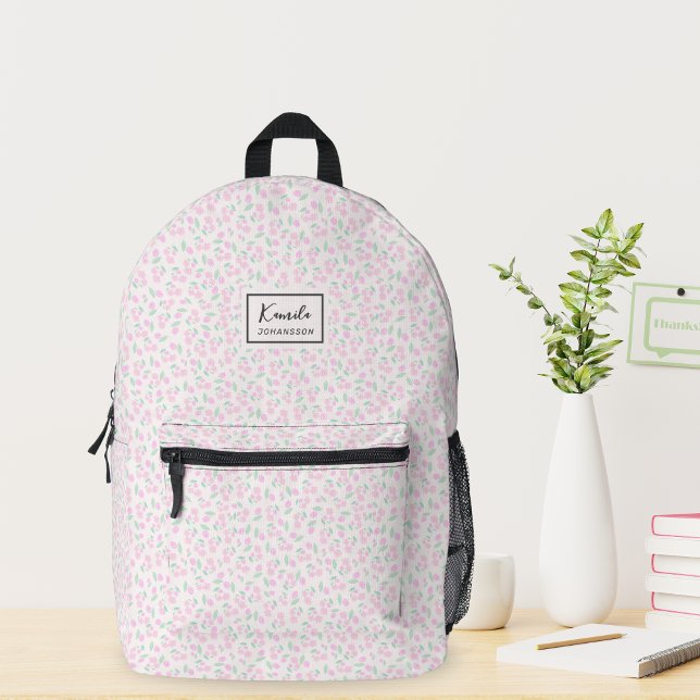 Pretty Pink Floral Pattern Custom Script Name Printed Backpack (Creator Uploaded)