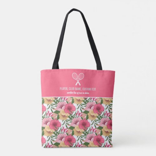 Pretty Pink Floral Pattern Custom Tennis Rackets Tote Bag