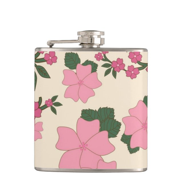 Pretty Pink Floral Pattern Flask (Front)