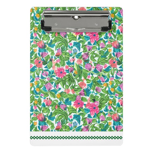 Pretty pink floral pattern greenery leaves Modern Mini Clipboard (Front)