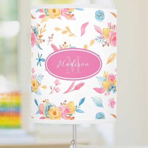 Pretty Pink Floral Pattern Monogrammed Lamp Shade