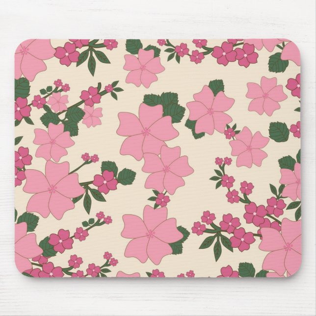 Pretty Pink Floral Pattern Mouse Pad (Front)