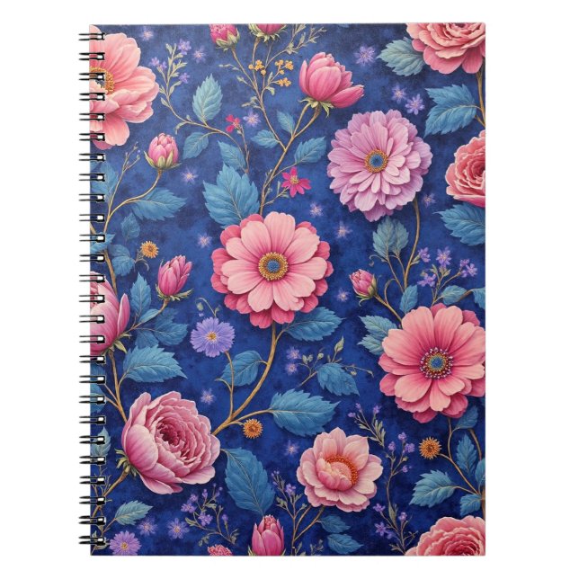 Pretty pink floral pattern notebook (Front)