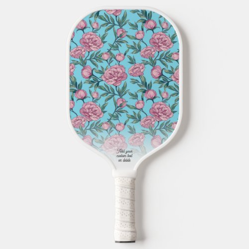 Pretty Pink Floral Pattern Personalized Text Name  Pickleball Paddle