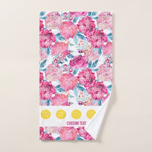 Pretty Pink Floral Pattern Pickleball Sport Hand Towel