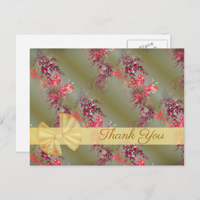 Pretty Pink Floral Pattern Thank You Postcard (Front/Back)