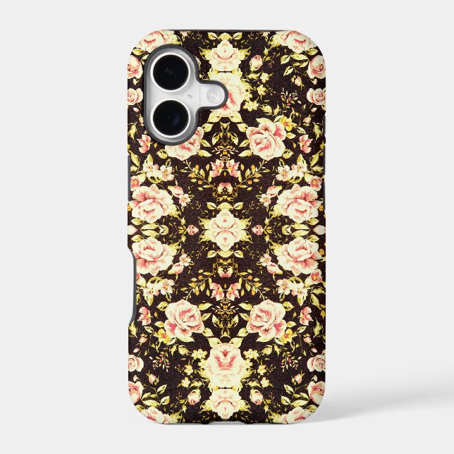 Pretty Pink Floral Pattern, yellow Iphone Case (Back)