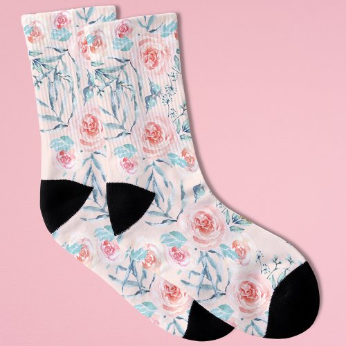 Pretty Pink Floral Peonies Pattern Socks