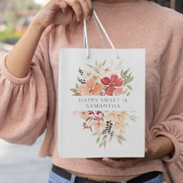Pretty Pink Floral | Personalized Birthday Medium Gift Bag
