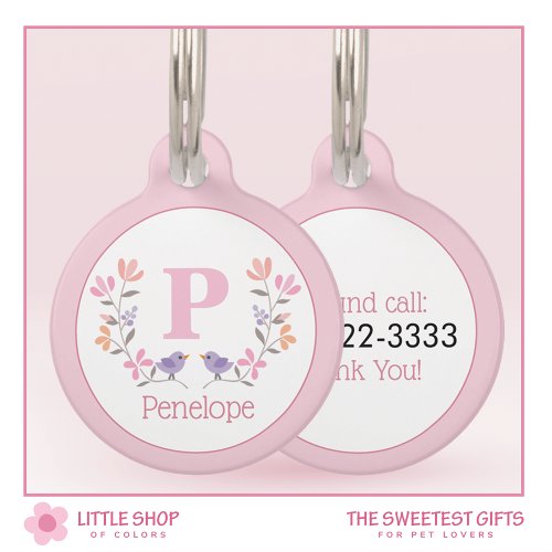 Pretty Pink Floral Personalized Pet ID Tag