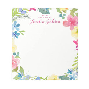 Pretty Pink Floral Personalized Stationery Notepad