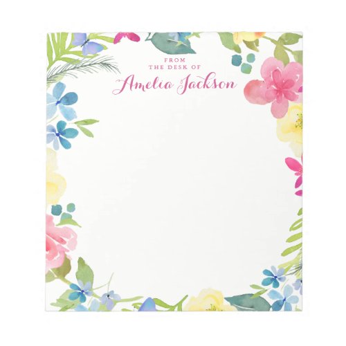 Pretty Pink Floral Personalized Stationery Notepad