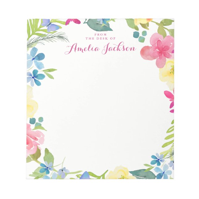 Pretty Pink Floral Personalized Stationery Notepad (Front)