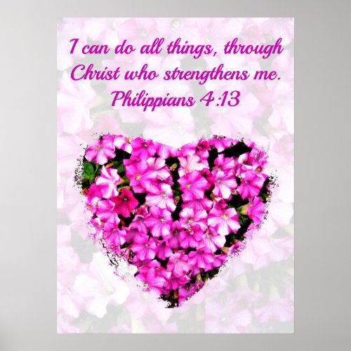 PRETTY PINK FLORAL PHILIPPIANS 413 BIBLE VERSE POSTER