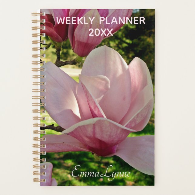 Pretty Pink Floral Photo Personalized Planner (Front)