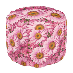 Pretty Pink floral pink daisies retro pink flowers Pouf
