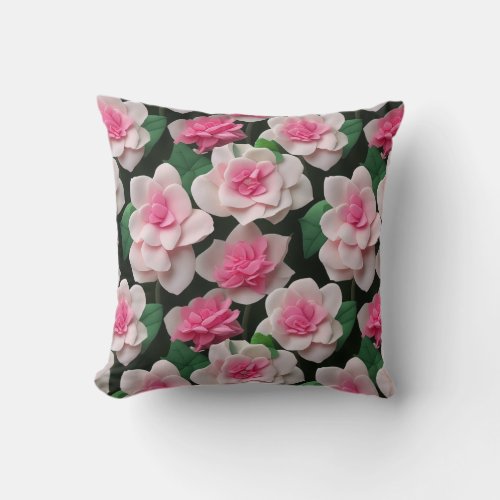 Pretty pink floral pink roses pink dahlias peonies throw pillow