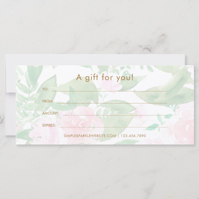Pretty Pink Floral Print Gift Certificate (Back)
