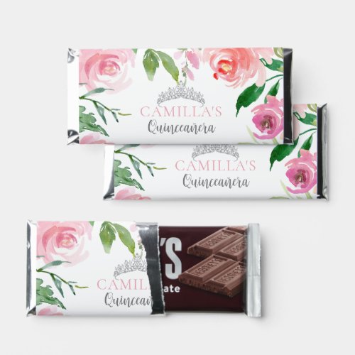 Pretty Pink Floral Quinceaera Tiara Custom Party Hershey Bar Favors